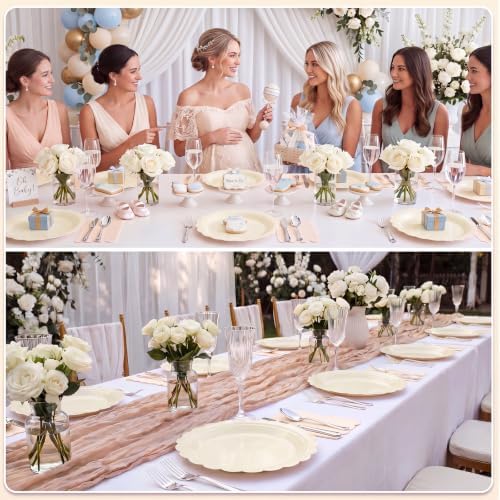 NatNarr 30 Pk Ivory Paper Plates 9" Disposable Scalloped Cream Beige Plates - Image 6