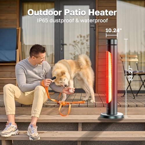 ThermoMate Electric Patio Heater, 1500W IP65 Outdoor/Indoor Infrared Heater with Remote, 8 Heating Levels 8-Hour Timer & Oscillation, Tip-over Protection for Garage Backyard Restaurant - Image 5