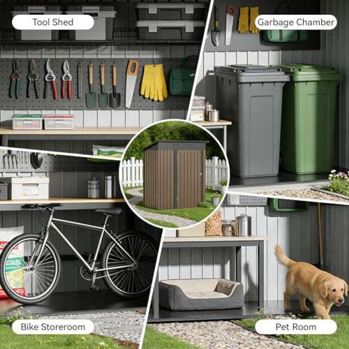 COMHOMA Shed Outdoor Storage Shed Metal,Lockable Doors Tool Sheds with Sloping Roof,Steel Garden Shed with Air Vent for Backyard,Patio,Lawn,Poolside(Brown,5'*3') - Image 4
