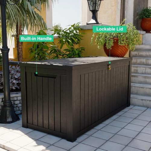 200 Gallon Waterproof Resin Outdoor Storage Box with Hydraulic Gas Strut & Metal Support Rod, Soft Close Lockable Deck Storage Container for Patio Furniture, Garden & Pool Supplies, Black - Image 4