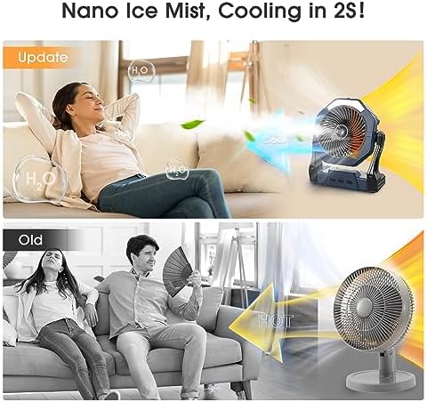 Ausic Solar Misting Fan,【Max 35H】 Portable Outdoor Fans with Solar Panel, 8 Inch Battery Operated Rechargeable Cooling Fans with Hook, Led Light, Mister Fan for Camping/Patios/Chicken Coop - Image 2
