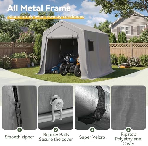 Aoxun 10x10 FT Outdoor Portable Storage Shed Tent for Motorcycle,Gray - Image 4