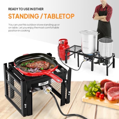 ROVSUN Portable Propane Gas Stove with 2 Foldable Side Racks, Single Burner Camp Stove Cooker for Outdoor Backyard Cooking, Camping, Tailgating, Canning, Turkey Frying & Seafood Boiling - Image 4