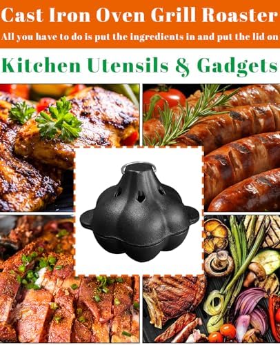 Pinra Pre-Seasoned Cast Iron Dutch Oven Pot, Potato Garlic Roaster Baker, Roasted Garlic Potatoes Cooker for Kitchen Oven or Outdoor BBQ Grill, Cast-Iron Ramekin Pot with Lid - Image 5