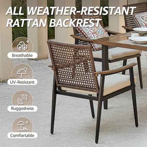 NATURAL EXPRESSIONS 7 Piece Patio Dining Set for 6,Rattan Wicker Swivel Patio Dining Chairs with Cushions,Aluminum Woodgrain Armrest, 65" Large Dining Table with Umbrella Hole for Yard, Garden,Pool - Image 2