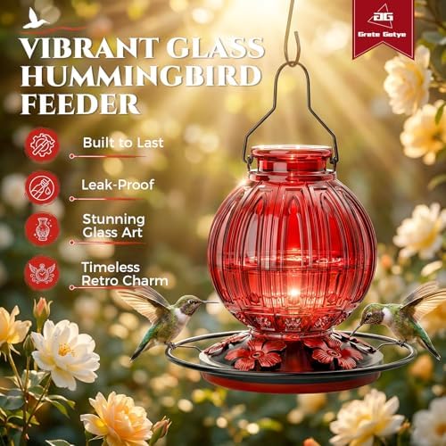 Glass Hummingbird Feeder for Outdoors Hanging, 26 fl oz Bird Nectar Feeder - Image 6