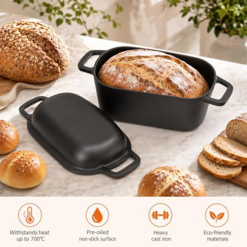 QuliMetal 3.6QT Oval Dutch Oven for Bread Baking - Pre-Seasoned Cast Iron Sourdough Bread Pan with Lid, cast iron loaf pans for bread, Even Heat Distribution for Meatloaf, Homemade Bread - Image 4
