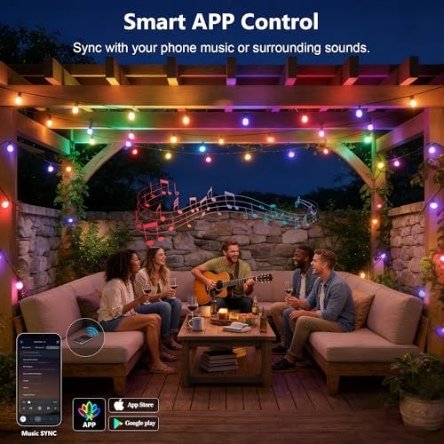 Beizelte Outdoor String Lights, 290FT RGB+IC Outside Light Dimmable Shatterproof LED Bulbs, IP67 Waterproof Chasing Effect Lighting DreamColor Patio Strip Lights for Backyard, Balcony, Outdoor Living - Image 6