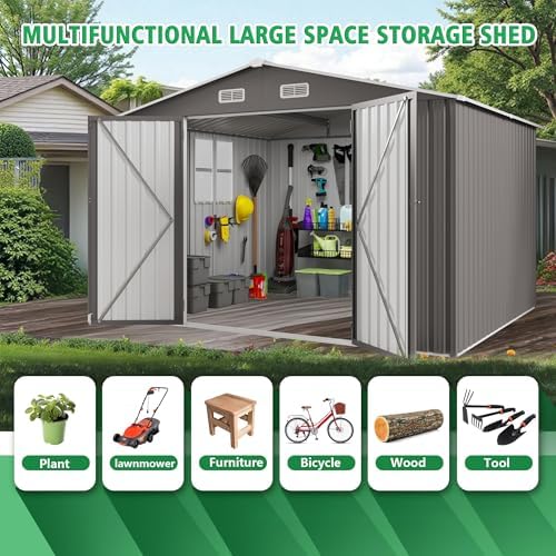 Metal Storage Shed 12x4FT Lean-to Outdoor Tool Shed with Double Doors, Galvanized Steel Frame Garden Storage Organizer, Hardtop Gazebo Combo for Patio Backyard Workshop Lawn Equipment Storage - Image 6