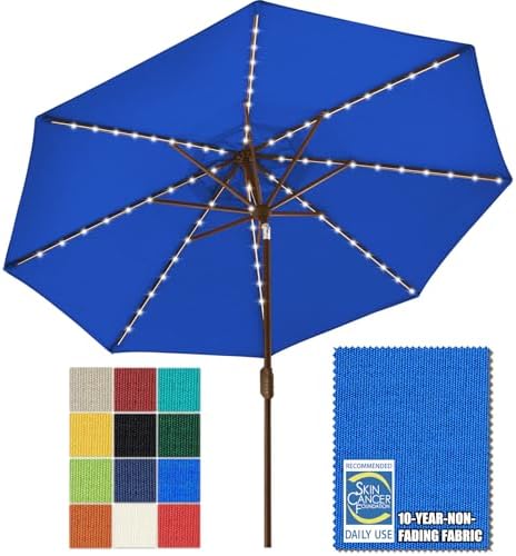 EliteShade USA 10-Year-Non-Fading 9ft Market Patio Umbrella, Commercial Grade Table Sun Umbrella with 80 Solar LED Lights, Crank Open, Windproof & UPF 50+ UV Protection for Garden, Deck, Pool, Backyard, Royal Blue by EliteShade