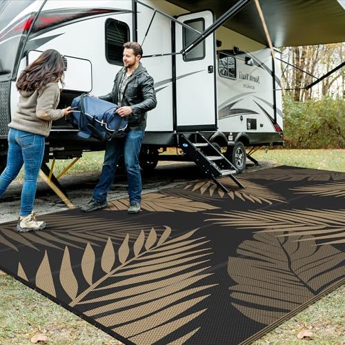 GENIMO Outdoor Rug, Waterproof Plastic Rugs 10'x20' for Camping Black Brown by GENIMO