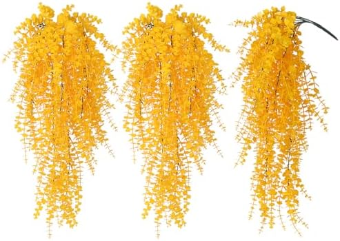 RECUTMS 3Pcs Fake Eucalyptus Vines Hanging Plants Yellow Fall Decor by RECUTMS
