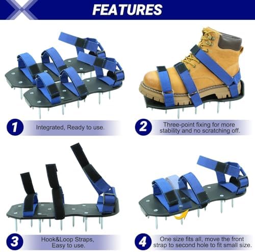 Lawn Aerator Shoes for Lawn, Soil Yard Aerator Tool with Hook & Loop Straps for Effectively Aerating, One Size Fits All Free-Installation Lawn Shoes for Yard Garden Patio Grass, Blue - Image 4