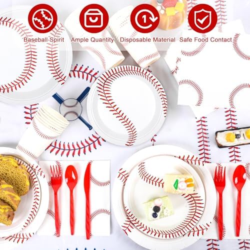 Kochorie 242 Pieces Baseball Tableware Set - Image 3