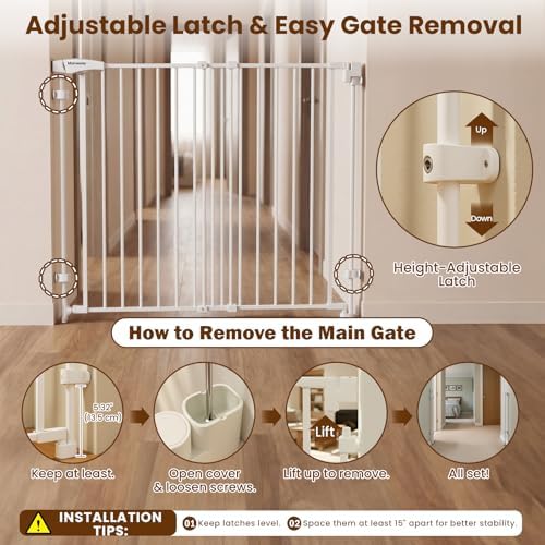 Mumeasy 36" Tall Baby Gate for Stairs, 29.5-43.3" Expandable Hardware Mounted (Drill Needed), Removable No Bottom Bar Dog Gate, Auto Close Wide Walk Thru Safety Gate for Doorways, Pets& Toddlers,White - Image 6