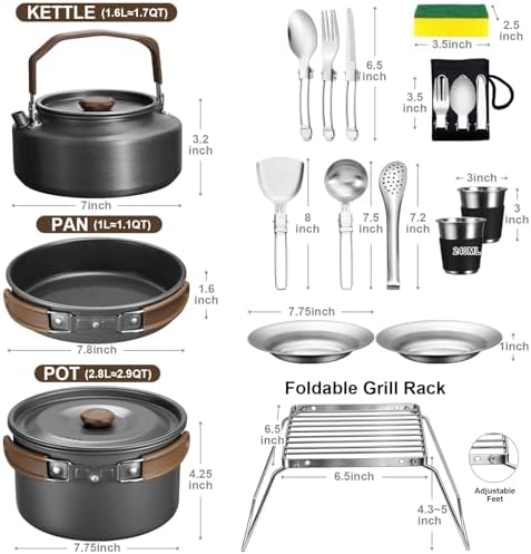 18Pcs Camping Cookware Cooking Set, Joyfair Camp Mess Kit with Utensils - Image 5