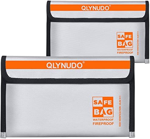 Fire Proof Money Bag for Cash, Silver Nesting 2-Pack Fire Safe by QLYNUDO