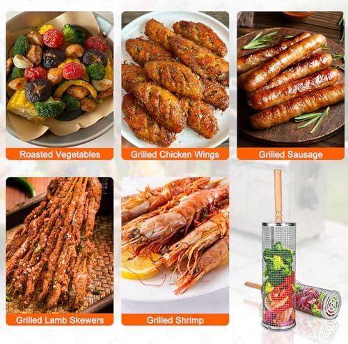 2PCS Rolling Grill Basket Grilling Accessories - Removable Wooden Handle, 304 Stainless Steel,Nesting Barbecue Tools,Smoker BBQ Accessories for Vagetable,Outdoor Cooking Camping,Picnic,Dinner Party,Gifts for Men Dad and Husband - Image 7