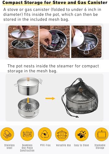 CAMPINGMOON 2L Camping Pot Steamer Set 304 Stainless Steel S371-C1 - Image 6