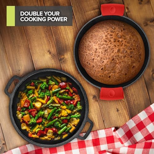 Modern Innovations 3-in-1 Dutch Oven & Skillet Combo, Preseasoned Cast Iron Cookware Set, 5QT Dutch Oven, 1.6QT Skillet with Lid, Versatile Pots and Pans for Camping & Home Cooking - Image 6