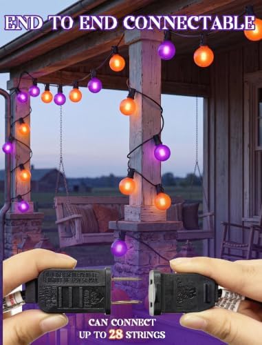 Orange and Purple Halloween Lights Outdoor, 25Ft 27 G40 Shatterproof Bulbs - Image 5