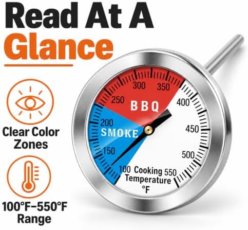 BBQ Thermometer Gauge - Charcoal Grill Pit Smoker Temp Gauge Grill Thermometer with Fahrenheit and Heat Indicator (2 Pack) - Image 4