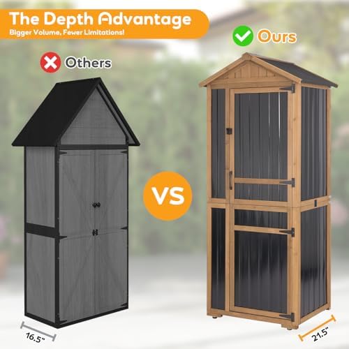 Outdoor Storage Cabinet, Extra-Tall Shed with Removable Shelf for Long Tool - Image 6