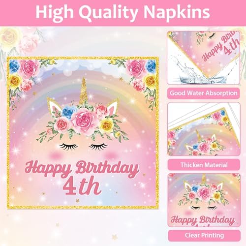96PCS Four Ever Magical Party Paper Plates and Napkins Unicorn 4th Birthday Party Decor Rainbow Unicorn Plates 4 Year Old Tableware Set for 24 Guests Magical 4th Birthday Gatherings Decorations - Image 4