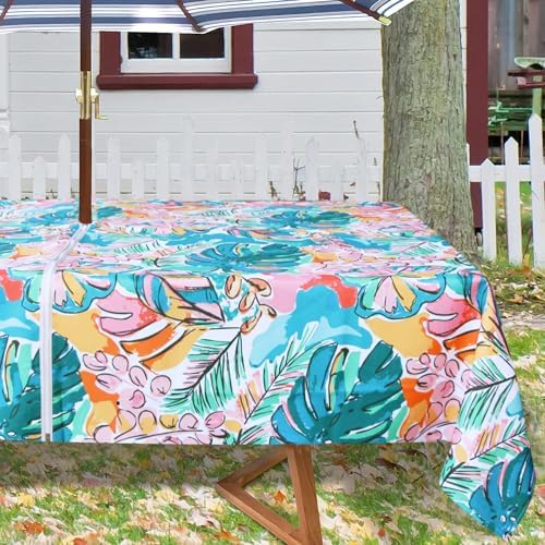 EHouseHome Outdoor and Indoor 60x84 inch Tablecloth with Umbrella Hole and Zipper, Waterproof Zippered Patio Table Cloths, Spring/Summer Table Covers for Backyard Circular Table/BBQs/Picnic - Image 2