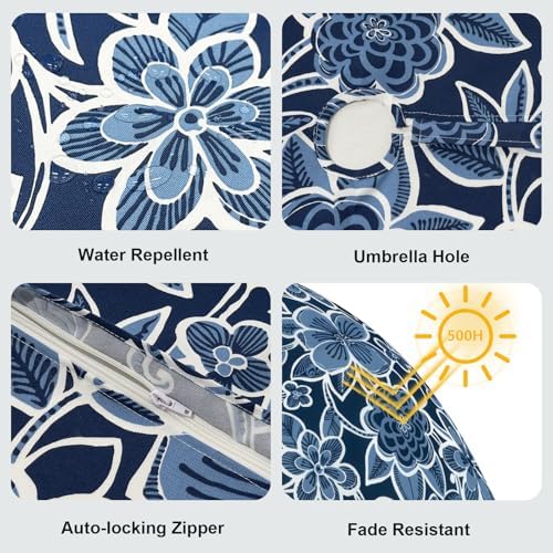 LVTXIII Round Outdoor Tablecloth with Umbrella Hole and Zipper, Water-Repellent 60 Inch Patio Table Cover for Bistro, Garden, Patio & Picnic, Flower Navy - Image 4