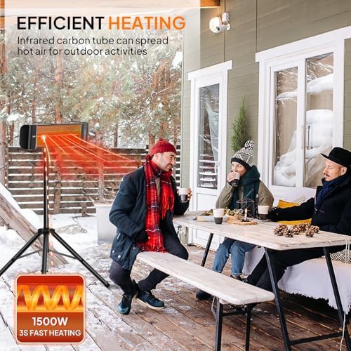 ROVSUN 1500W Outdoor Electric Heater, Patio Freestanding/Wall-mounted Heater with Remote Control, 12H Timer, Adjustable Heights, 3 Modes, 3s Instant Heating for Indoor Outdoor Backyard Garage - Image 2