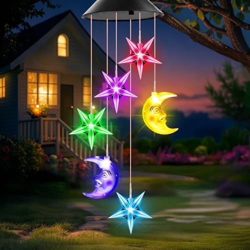 Winzwon Solar Lights Outdoor Moon Star Wind Chimes for Outside by Winzwon