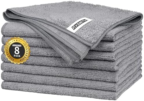 FIXSMITH Grey Microfiber Cleaning Cloth -Pack of 8, Highly Absorbent Cleaning Rags, 16"X12" All Purpose Cleaning Towels for Housekeeping, Kitchen, Car, Lint Free and Reusable Microfiber Towels by FIXSMITH