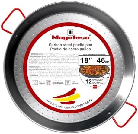 Magefesa 18" Carbon Steel Paella Pan – 46 cm - 12 Servings, Durable & Lightweight with Dimpled Surface, Ideal for Outdoor Cooking & Traditional Valencian Paella by Magefesa
