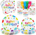 Kochorie 144 Pieces Happy Birthday Print Party Decorations Including Disposable Plates Napkins Cups Forks Tableware Sets Serves 24 for Birthday Party Supplies by Kochorie