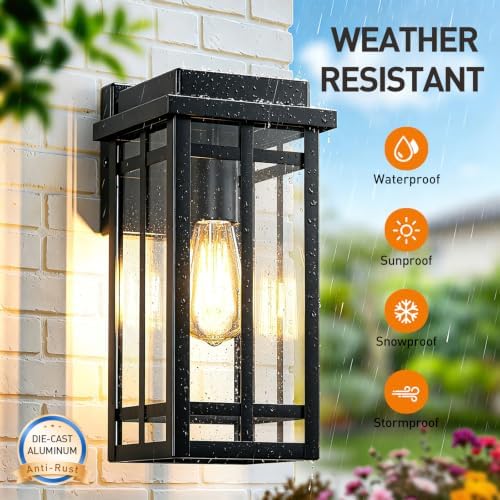 12'' Outdoor Wall Lights 2 Packs, Black Porch Light Outdoor Lighting - Image 5