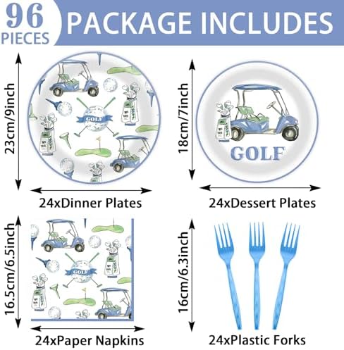 96PCS Golf Party Plates and Napkins Golf Birthday Party Supplies for Baby Shower Sports Theme Disposable Dessert Paper Plates Watercolor Blue Party Game Day Sports Fans Events Decorations - Image 2