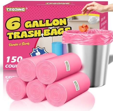Medium 6 Gallon Trash Bags Unscented, 0.94 Mil, Pink, 150 Count by TFORING%C2%AE