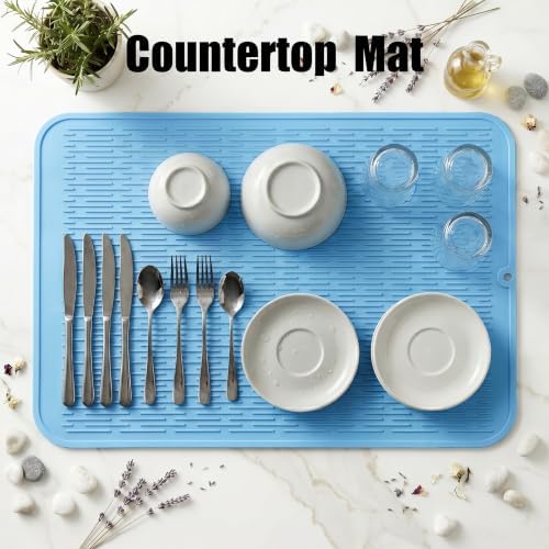 MicoYang Silicone Dish Drying Mat for Multiple Usage,Easy clean,Eco-friendly,Heat-resistant Silicone Mat for Kitchen Counter or Sink,Refrigerator or Drawer Liner Light Blue 4XL 32 inches x 18 inches - Image 3