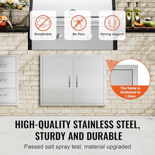 VEVOR Outdoor Kitchen Doors 31W x 24H Inch 304 Stainless Steel Double Doors - Image 3