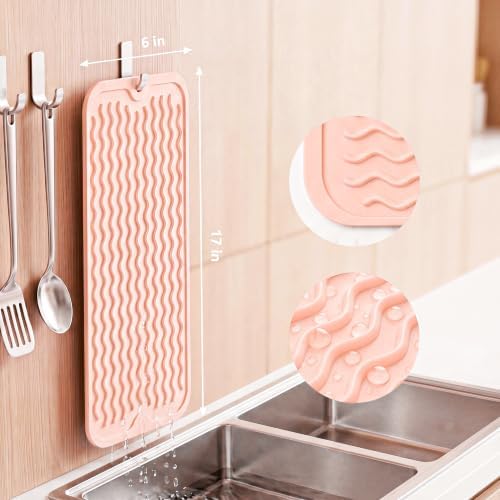 MicoYang Silicone Dish Drying Mat for Multiple Usage,Easy clean,Eco-friendly,Heat-resistant Silicone Mat for Kitchen Counter,Sink,Bar,Bottle,or Cup Pink M 17 inches x 6 inches - Image 2
