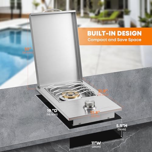 Stanbroil Built-In Single Side Burner for Outdoor Kitchen, Propane Gas - Image 2