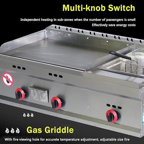 Kitchen LPG Gas Grill for Outdoor Catering Commercial Gas Griddle, Countertop Flat Top Griddle Stainless Steel Grill, Teppanyaki Fry Pan with Adjustable Temperature - Image 6