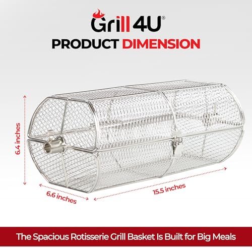 Rotisserie Basket for Outdoor Grill (15.4" x 6.8" x 6.4") - Heavy Duty Stainless Steel BBQ Basket with Reinforced Latch & Safety-Smooth Edges - Splits Apart for Easy Cleaning - Fits Most Grills - Image 2