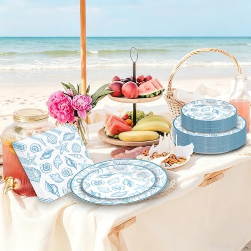180Pcs Blue Seashell Starfish Coral Plates and Napkins Set,Serves 60 - Image 5