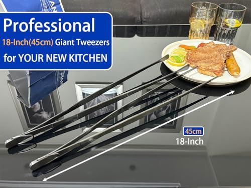 JETKONG 2 Pcs 18 Inch (45cm) Stainless Steel Grill Tongs Heavy Duty Giant Tweezer Tongs, Extra Large Tweezers Tools for Cooking, Grilling, BBQ and Turning Food (Black) - Image 4