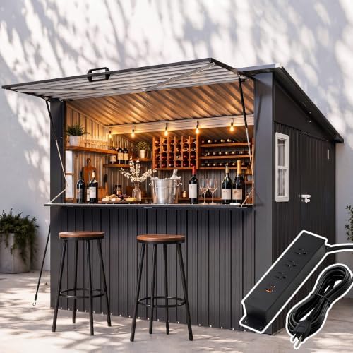 Aoxun 8x7 FT Outdoor Bar Shed with Canopy & Power Socket by Aoxun