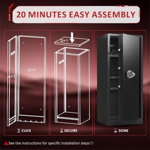 8-10 Gun Safe, Rifle Safe with 3 Quick‑Access Entry Modes, Gun Cabinet with Silent & Alarm Mode, Gun Safe for Rifles with Adjustable Shelves, 51.96" Rifle Gun Safe with Easy Assembly - Image 7