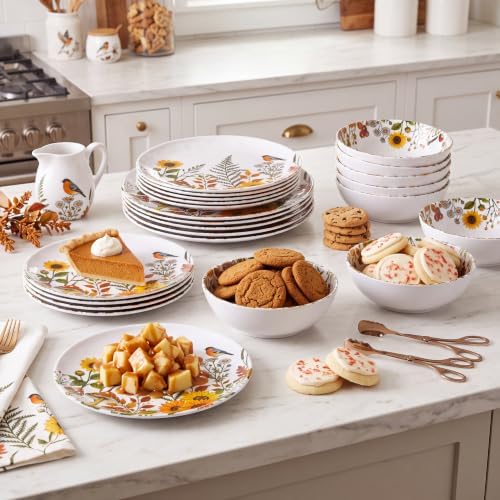 12-Piece Melamine Dinnerware - Sunflower Bird Plates and Bowls Set - Image 3
