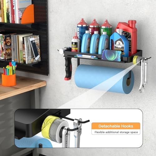SUNTECH Garage Paper Towel Holder with Shelf, Wall-Mount (Black) - Image 3